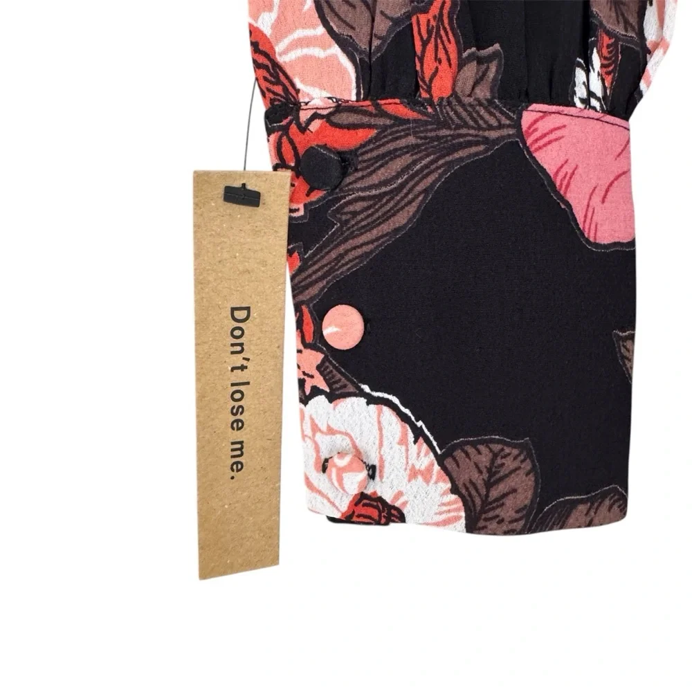 Reformation Black Floral Wrap Dress | Pink & White Flowers | NWT | Sz S - Picture 10 of 10